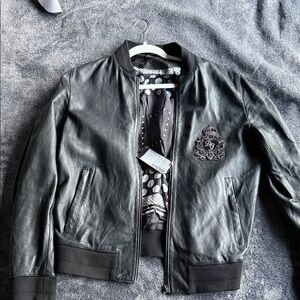 Dolce & Gabbana Black Leather Varsity Jacket